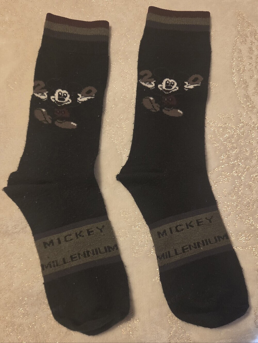 Vtg Y2K Mickey Millennium Black Crew Socks - Men's Novelty Socks